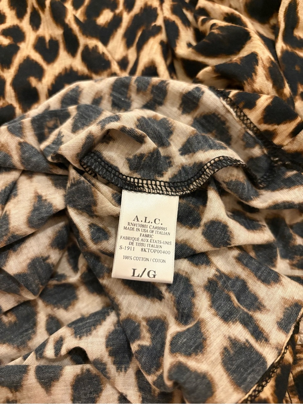 A.L.C. Leopard Print Puff Sleeve Cotton Top Size Large - Picture 4 of 4